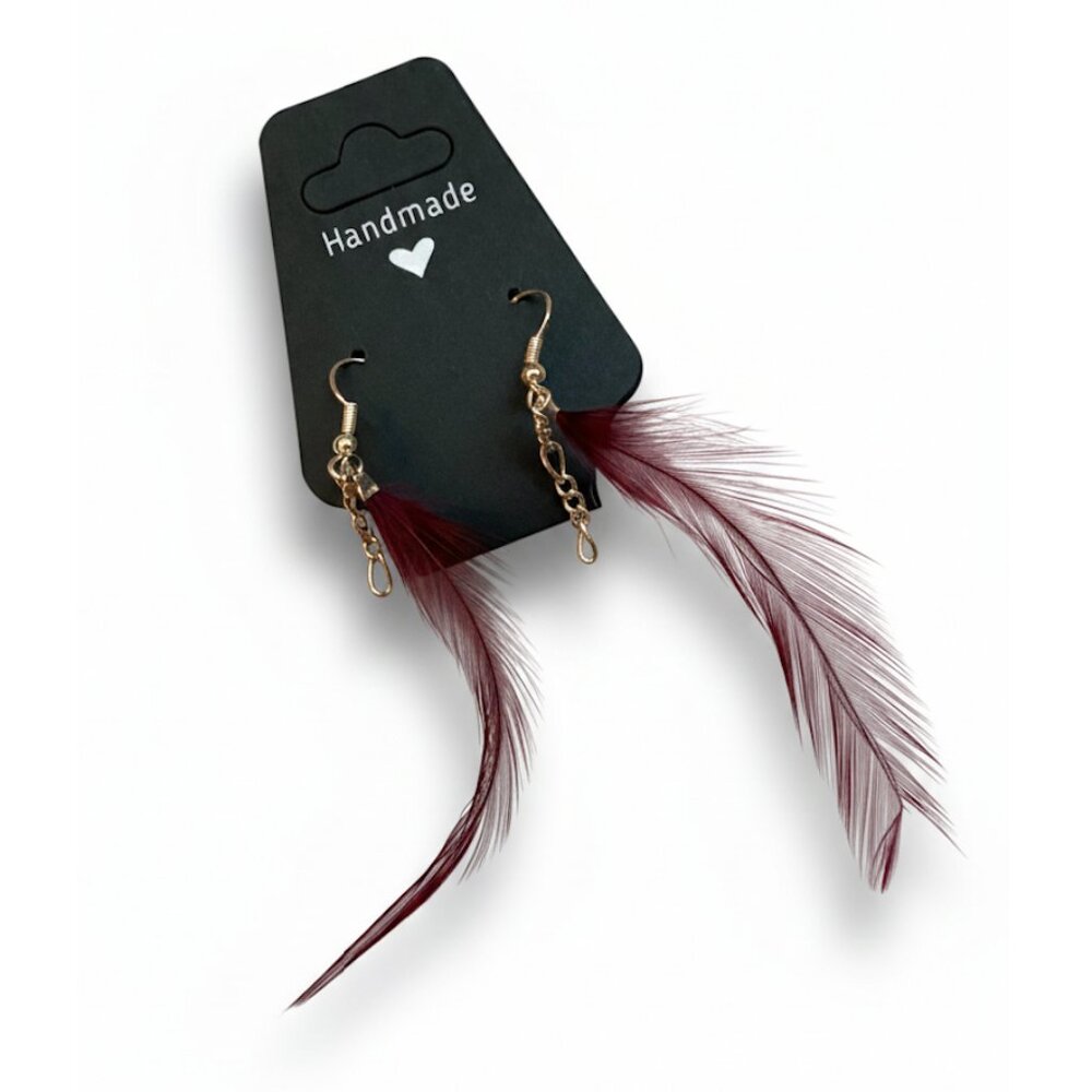 Earrings 🪶 Little purple feather & Silver tone chains detail - Shepherds Crook